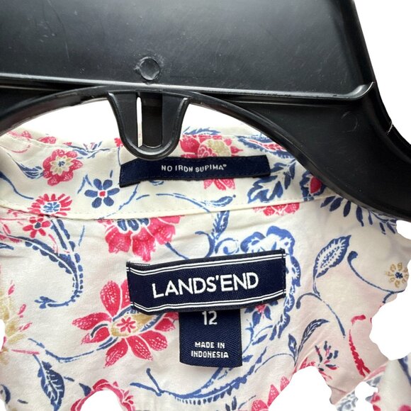 Lands' End Women's Floral Cotton Button Down Shirt Size 12 Casual Holidays - Picture 9 of 9